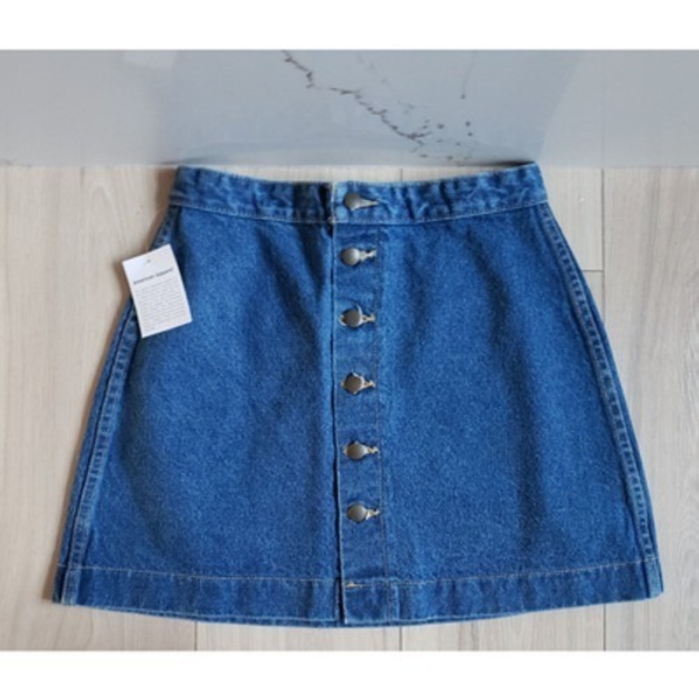 Button Front Denim Skirt Womens M Blue Medium Wash American Apparel Mini 90s
